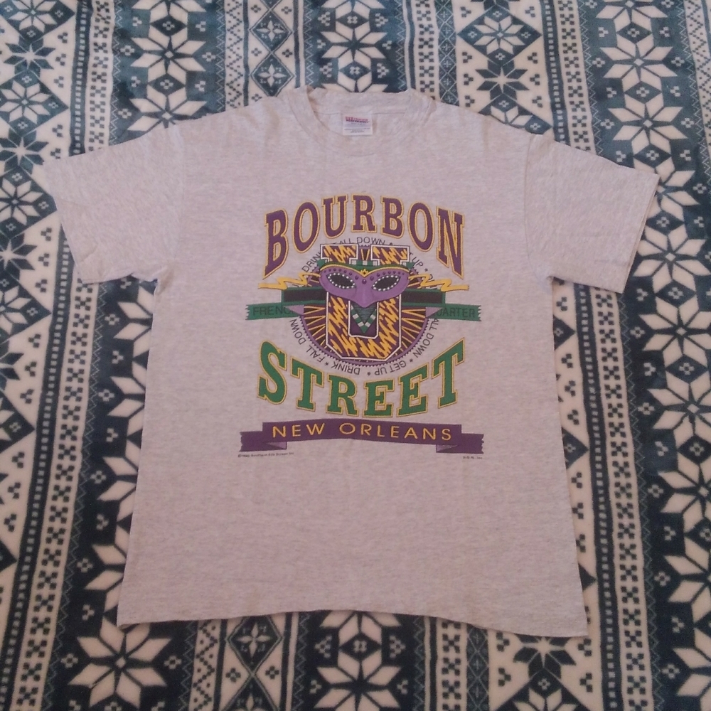 🔥 1990 Vtg 💎 Bourbon Street 🍹 New Orleans Shirt French Quarter ✨ Rare 3D Puff